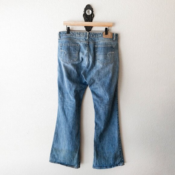 American Eagle Hipster Jeans Womens Sz 14 Long Y2K Low Rise Flare Leg Blue Denim - Picture 5 of 7